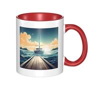 LKTPSKQRY Large Ceramic Coffee Mugs,11oz Coffee Cups with Handle,Novelty Porcelain Mug Boat Seascape Theme Tea Mugs for Women Men Big Tea Cup,Latte Mug for Milk, Hot Tea,Microwave Safe
