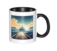 LKTPSKQRY Large Ceramic Coffee Mugs,11oz Coffee Cups with Handle,Novelty Porcelain Mug Boat Seascape Theme Tea Mugs for Women Men Big Tea Cup,Latte Mug for Milk, Hot Tea,Microwave Safe