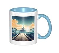 LKTPSKQRY Large Ceramic Coffee Mugs,11oz Coffee Cups with Handle,Novelty Porcelain Mug Boat Seascape Theme Tea Mugs for Women Men Big Tea Cup,Latte Mug for Milk, Hot Tea,Microwave Safe