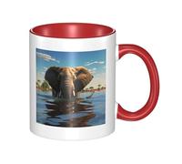 LKTPSKQRY Large Ceramic Coffee Mugs,11oz Coffee Cups with Handle,Novelty Porcelain Mug Elephant is Sitting in The Water Tea Mugs for Women Men Big Tea Cup,Latte Mug for Milk, Hot Tea,Microwave Safe