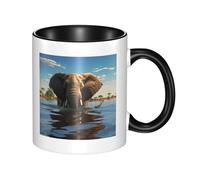 LKTPSKQRY Large Ceramic Coffee Mugs,11oz Coffee Cups with Handle,Novelty Porcelain Mug Elephant is Sitting in The Water Tea Mugs for Women Men Big Tea Cup,Latte Mug for Milk, Hot Tea,Microwave Safe