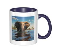 LKTPSKQRY Large Ceramic Coffee Mugs,11oz Coffee Cups with Handle,Novelty Porcelain Mug Elephant is Sitting in The Water Tea Mugs for Women Men Big Tea Cup,Latte Mug for Milk, Hot Tea,Microwave Safe