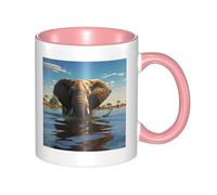 LKTPSKQRY Large Ceramic Coffee Mugs,11oz Coffee Cups with Handle,Novelty Porcelain Mug Elephant is Sitting in The Water Tea Mugs for Women Men Big Tea Cup,Latte Mug for Milk, Hot Tea,Microwave Safe