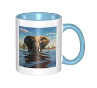 LKTPSKQRY Large Ceramic Coffee Mugs,11oz Coffee Cups with Handle,Novelty Porcelain Mug Elephant is Sitting in The Water Tea Mugs for Women Men Big Tea Cup,Latte Mug for Milk, Hot Tea,Microwave Safe