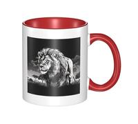 LKTPSKQRY Large Ceramic Coffee Mugs,11oz Coffee Cups with Handle,Novelty Porcelain Mug Lion Black and White Illustration Tea Mugs for Women Men Big Tea Cup,Latte Mug for Milk, Hot Tea,Microwave Safe