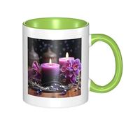 LKTPSKQRY Large Ceramic Coffee Mugs,11oz Coffee Cups with Handle,Novelty Porcelain Mug Purple Flowers and Candles Tea Mugs for Women Men Big Tea Cup,Latte Mug for Milk, Hot Tea,Microwave Safe