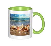 LKTPSKQRY Large Ceramic Coffee Mugs,11oz Coffee Cups with Handle,Novelty Porcelain Mug Seashells on the Sandy Beach Tea Mugs for Women Men Big Tea Cup,Latte Mug for Milk, Hot Tea,Microwave Safe