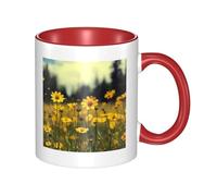 LKTPSKQRY Large Ceramic Coffee Mugs,11oz Coffee Cups with Handle,Novelty Porcelain Mug Summer Yellow Flowers Tea Mugs for Women Men Big Tea Cup,Latte Mug for Milk, Hot Tea,Microwave Safe