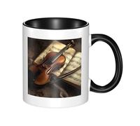LKTPSKQRY Large Ceramic Coffee Mugs,11oz Coffee Cups with Handle,Novelty Porcelain Mug Violin and Book Tea Mugs for Women Men Big Tea Cup,Latte Mug for Milk, Hot Tea,Microwave Safe