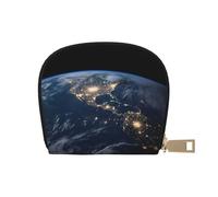 LKTPSKQRY Leather Credit Card Holder for Women Men Wallet Mini Coin Purse Pouch Earth from The Outer Space Change Purse with Zipper Business Card Case