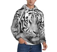LKTPSKQRY Men's Fleece Pullover Hoodie Long Sleeve Hooded Black White Tiger Sweatshirt Casual Shirts With Pockets XL