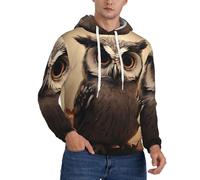 LKTPSKQRY Men's Fleece Pullover Hoodie Long Sleeve Hooded Cute Owl Sweatshirt Casual Shirts With Pockets 3XL Black