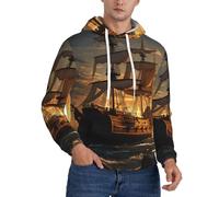 LKTPSKQRY Men's Fleece Pullover Hoodie Long Sleeve Hooded Fantasy pirate ship Sweatshirt Casual Shirts With Pockets XL Black