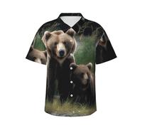LKTPSKQRY Men's Hawaiian Shirt Short Sleeve Button Down Shirts A Mother and a cub Bears Beach Shirt Lightweight Blouses L Black