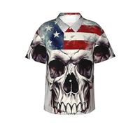LKTPSKQRY Men's Hawaiian Shirt Short Sleeve Button Down Shirts American Flag Skull Beach Shirt Lightweight Blouses 2XL Black