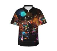 LKTPSKQRY Men's Hawaiian Shirt Short Sleeve Button Down Shirts Colorful Music Notes Beach Shirt Lightweight Blouses 2XL Black