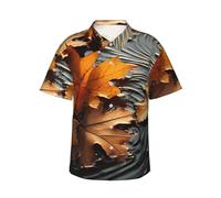 LKTPSKQRY Men's Hawaiian Shirt Short Sleeve Button Down Shirts Fall Leaves Beach Shirt Lightweight Blouses XL Black