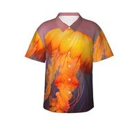 LKTPSKQRY Men's Hawaiian Shirt Short Sleeve Button Down Shirts Jellyfish Orange Beach Shirt Lightweight Blouses 3XL