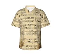 LKTPSKQRY Men's Hawaiian Shirt Short Sleeve Button Down Shirts Music Notes on Old Paper Beach Shirt Lightweight Blouses 2XL Black