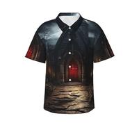 LKTPSKQRY Men's Hawaiian Shirt Short Sleeve Button Down Shirts Old Crypt Beach Shirt Lightweight Blouses 2XL Black