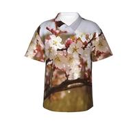 LKTPSKQRY Men's Hawaiian Shirt Short Sleeve Button Down Shirts Plum Tree Blossom Beach Shirt Lightweight Blouses 2XL