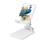 LKTPSKQRY Peacock Watercolor Painting Cell Phone Stand, Adjustable Angle Height Mobile Phone Holder for Desk,Folding Desktop Phone Stand, Portable Tablet Stand Compatible with 4.4"-6.3" Smartphone