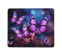 LKTPSKQRY Purple Butterflies Mouse Pad with Stitched Edge, Comfortable Mouse Pads with Non-Slip Rubber Base Gaming Mouse Mat Washable Mousepads Computers Laptop Desk Accessories for Office 7 x 8.6 in