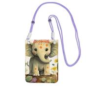 LKTPSKQRY Small Crossbody Bags for Women Cell Phone Bag Mini Sling Bag Cartoon Elephant with Plant Painting Phone Purses Cellphone Wallet