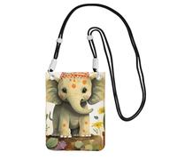 LKTPSKQRY Small Crossbody Bags for Women Cell Phone Bag Mini Sling Bag Cartoon Elephant with Plant Painting Phone Purses Cellphone Wallet