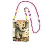 LKTPSKQRY Small Crossbody Bags for Women Cell Phone Bag Mini Sling Bag Cartoon Elephant with Plant Painting Phone Purses Cellphone Wallet