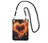 LKTPSKQRY Small Crossbody Bags for Women Cell Phone Bag Mini Sling Bag Fire Flowers and Heart Phone Purses Cellphone Wallet