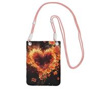 LKTPSKQRY Small Crossbody Bags for Women Cell Phone Bag Mini Sling Bag Fire Flowers and Heart Phone Purses Cellphone Wallet