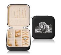 LKTPSKQRY Travel Jewelry Box Leather Small Jewelry Organizer for Women,Portable Jewelry Case Lion black and white illustration Display Storage Holder Boxes Mini Travel Case for Necklace Rings