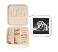LKTPSKQRY Travel Jewelry Box Leather Small Jewelry Organizer for Women,Portable Jewelry Case Lion black and white illustration Display Storage Holder Boxes Mini Travel Case for Necklace Rings