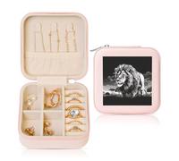 LKTPSKQRY Travel Jewelry Box Leather Small Jewelry Organizer for Women,Portable Jewelry Case Lion black and white illustration Display Storage Holder Boxes Mini Travel Case for Necklace Rings