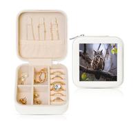 LKTPSKQRY Travel Jewelry Box Leather Small Jewelry Organizer for Women,Portable Jewelry Case Owl on a Branch Display Storage Holder Boxes Mini Travel Case for Necklace Rings