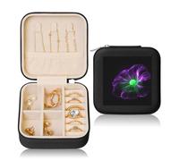 LKTPSKQRY Travel Jewelry Box Leather Small Jewelry Organizer for Women,Portable Jewelry Case Violet Green Glow Display Storage Holder Boxes Mini Travel Case for Necklace Rings
