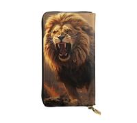 LKTPSKQRY Womens Wallet Leather Slim Wallet Long Card Holder Case Zip Clutch Angry Roaring Lion Travel Purse