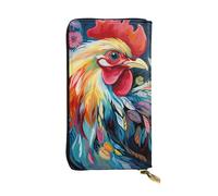 LKTPSKQRY Womens Wallet Leather Slim Wallet Long Card Holder Case Zip Clutch Art Colorful Chicken Travel Purse