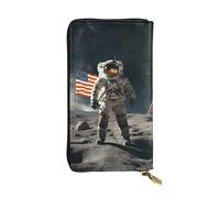LKTPSKQRY Womens Wallet Leather Slim Wallet Long Card Holder Case Zip Clutch Astronaut Landing on The Moon Travel Purse