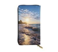 LKTPSKQRY Womens Wallet Leather Slim Wallet Long Card Holder Case Zip Clutch Beach View Travel Purse