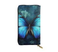 LKTPSKQRY Womens Wallet Leather Slim Wallet Long Card Holder Case Zip Clutch Blue Butterfly Pattern Travel Purse