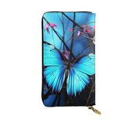 LKTPSKQRY Womens Wallet Leather Slim Wallet Long Card Holder Case Zip Clutch Blue Butterfly Travel Purse