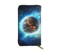 LKTPSKQRY Womens Wallet Leather Slim Wallet Long Card Holder Case Zip Clutch Blue Earth in The Space Travel Purse