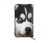 LKTPSKQRY Womens Wallet Leather Slim Wallet Long Card Holder Case Zip Clutch Blue Eyed Husky Travel Purse