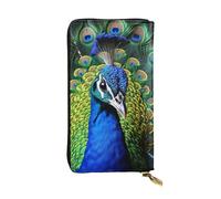 LKTPSKQRY Womens Wallet Leather Slim Wallet Long Card Holder Case Zip Clutch Blue Peacock Travel Purse