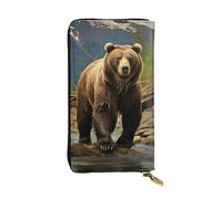 LKTPSKQRY Womens Wallet Leather Slim Wallet Long Card Holder Case Zip Clutch Brown Bear Travel Purse