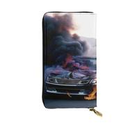 LKTPSKQRY Womens Wallet Leather Slim Wallet Long Card Holder Case Zip Clutch Burning car Travel Purse