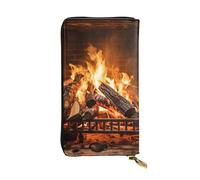 LKTPSKQRY Womens Wallet Leather Slim Wallet Long Card Holder Case Zip Clutch Burning Firewood Large Fireplace Travel Purse