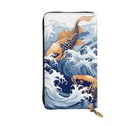 LKTPSKQRY Womens Wallet Leather Slim Wallet Long Card Holder Case Zip Clutch Carp with Wave Patterned Travel Purse